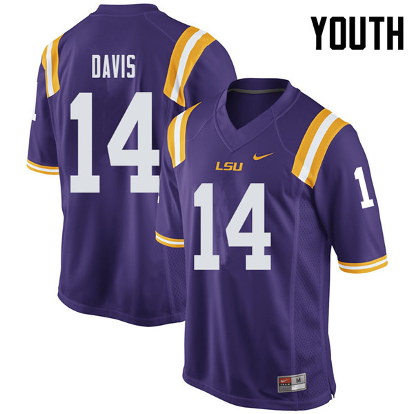 Youth #14 Drake Davis LSU Tigers College Football Jerseys Sale-Purple - Click Image to Close